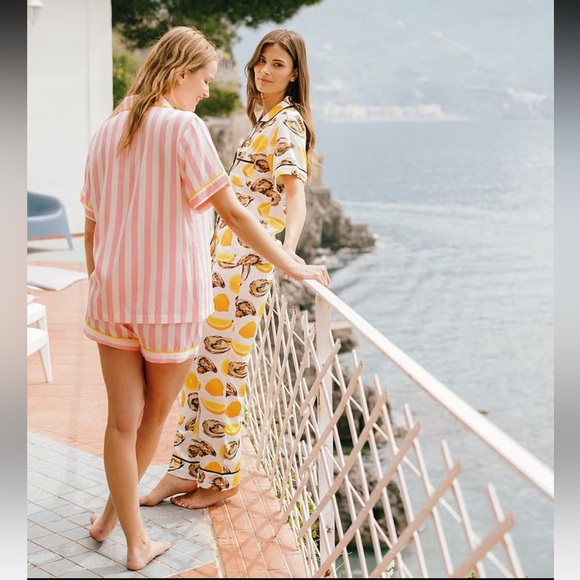 KATIE KIME Retro Stripe Woven Shorty Pajama Set - Color Pink/White - Size L - Picture 3 of 7